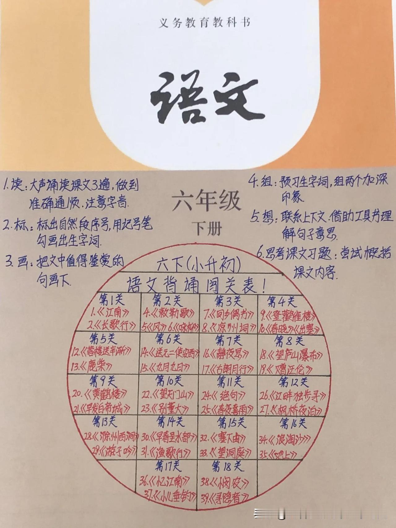 被小升初家长问麻了的语文背诵闯关表‼️