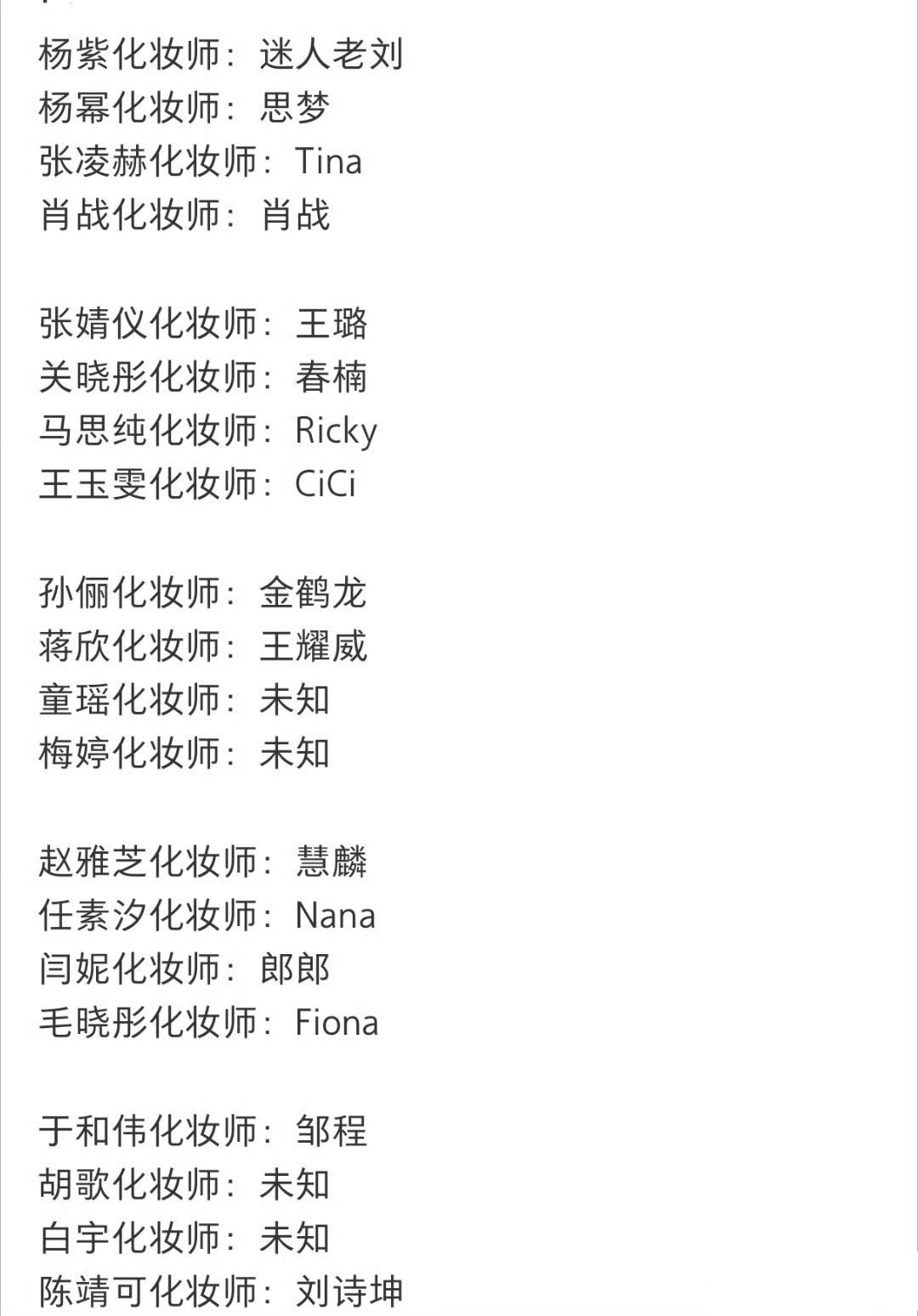头一回看到统计男明星化妆师的