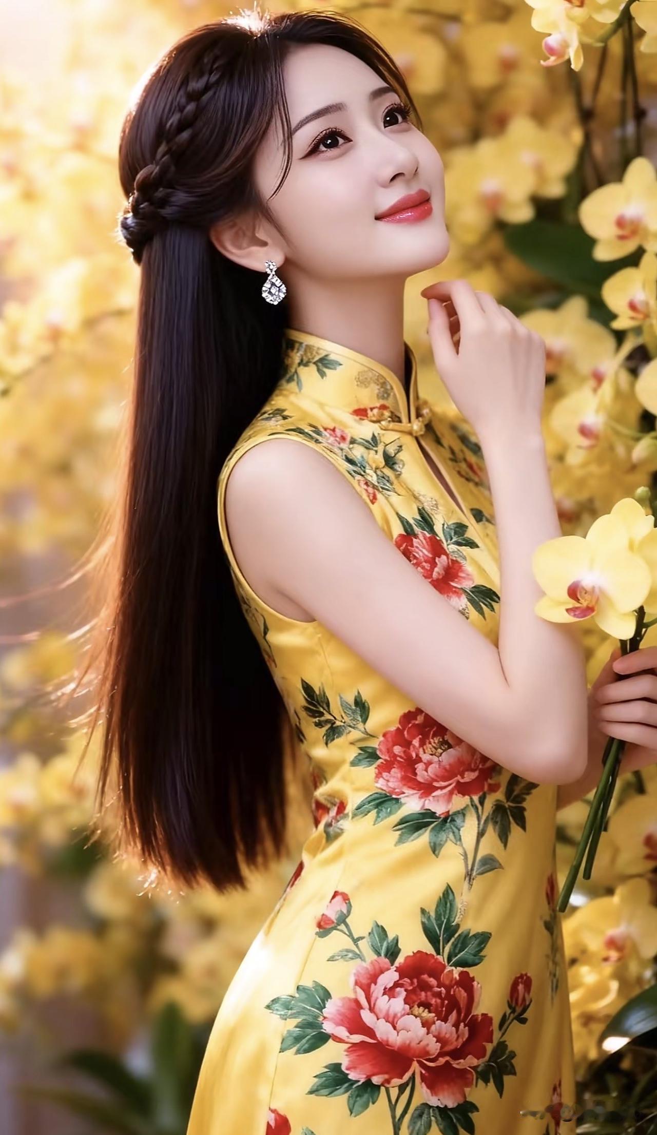 花间美人笑，玉簪映芳华。绿裙花间蝶吟花间醉三春绿裳春景照蝶吟花间醉三春绿