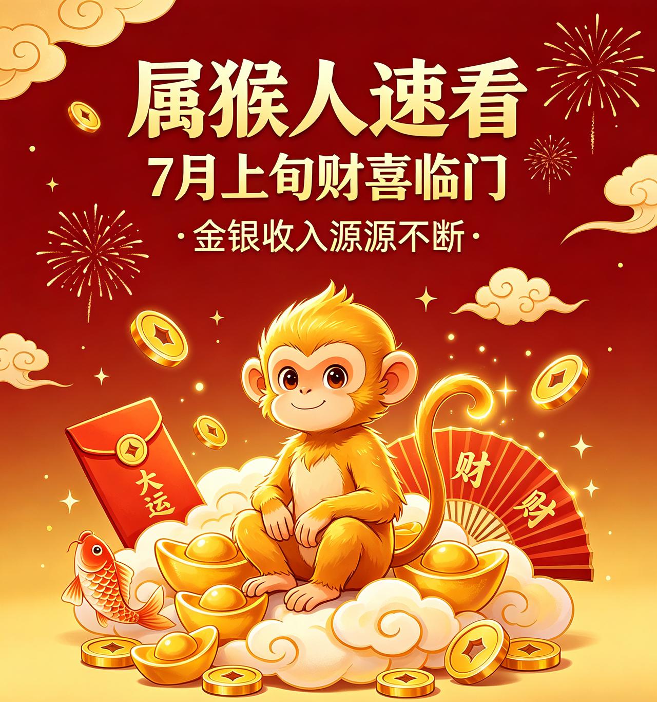 属猴人速看！7月上旬财喜临门，金银收入源源不断！！属猴的朋友