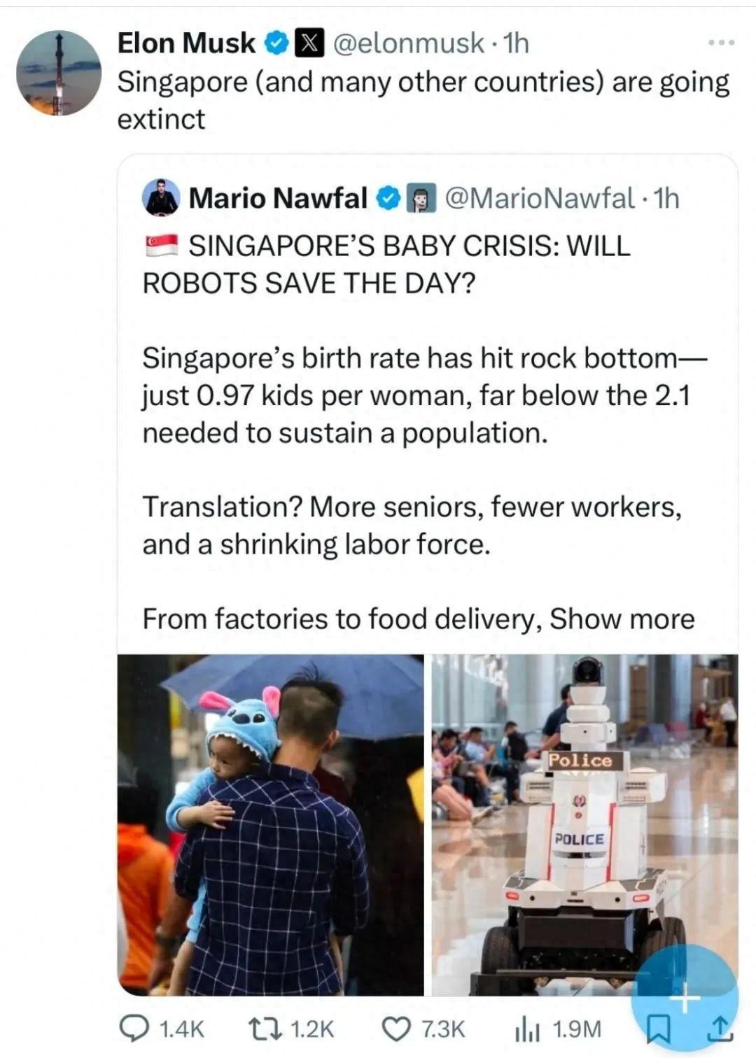 新加坡要被印度移民吞没？马斯克去年就发出“亡国警告”：“新加坡（和其他许多国家）