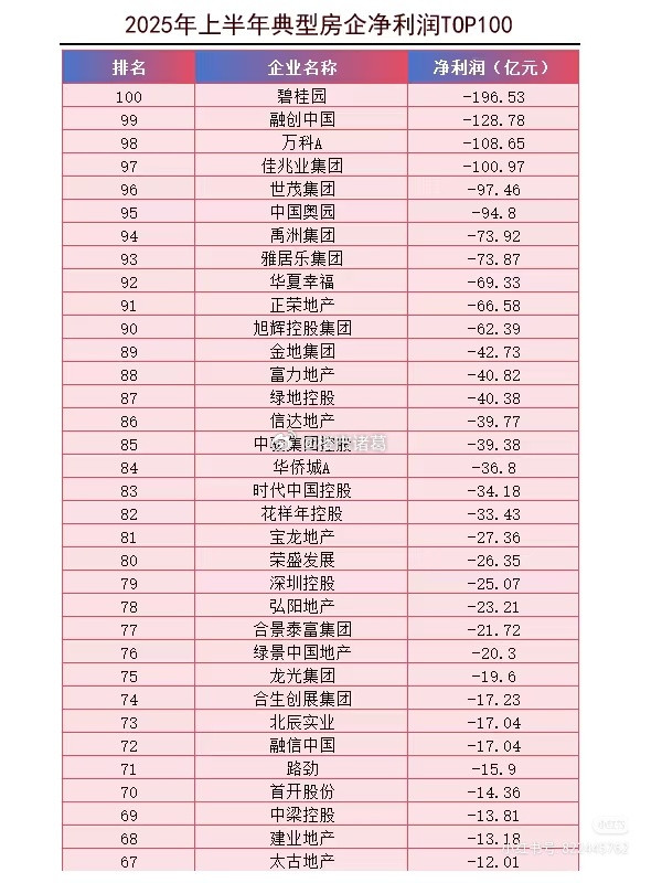 2025上半年房企净利润TOP100，华润置地赢麻了。。楼市第一线​​​