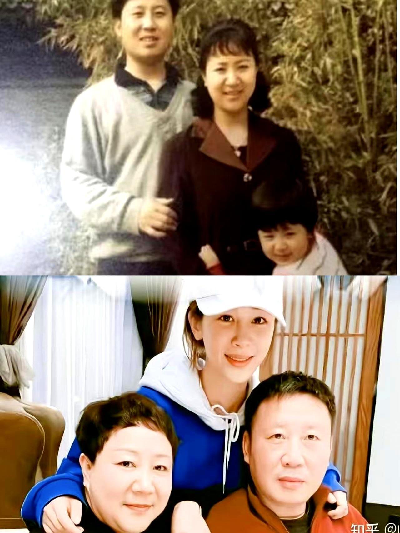 杨紫33岁生日晒的全家福，把网友都看笑了。她穿卡通卫衣素颜靠在父母中间，爸