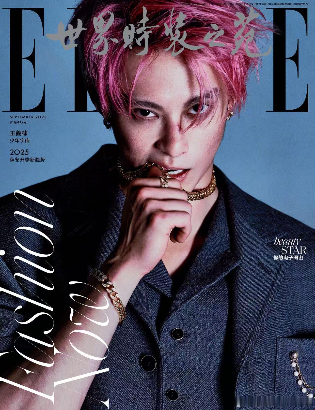 王鹤棣ELLE9月刊封面金九80周年刊排面拉满！八套造型含三套高定，粉发吸睛，