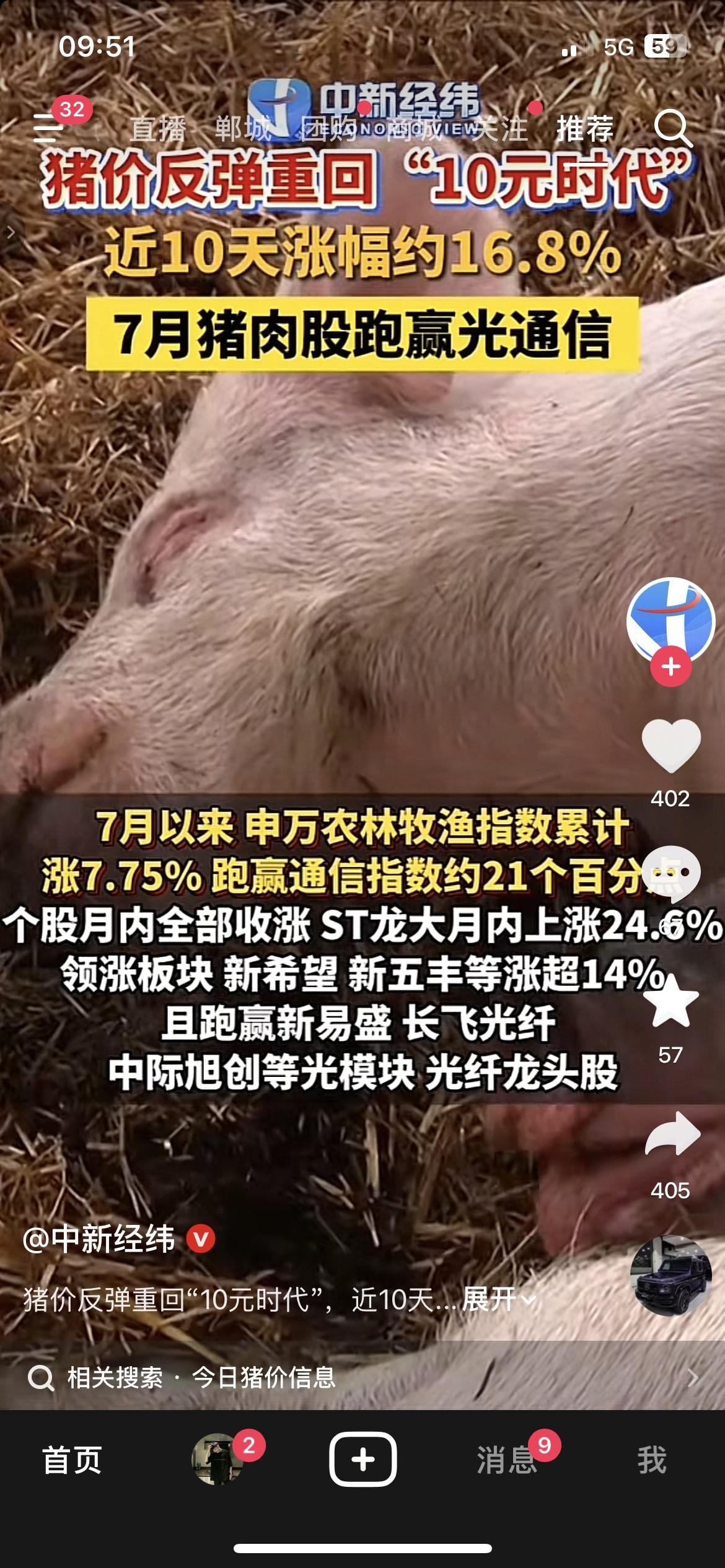 生猪价格连续十日回升重回十元区间，养殖板块走势走强近十日全国外三元生猪报价持续