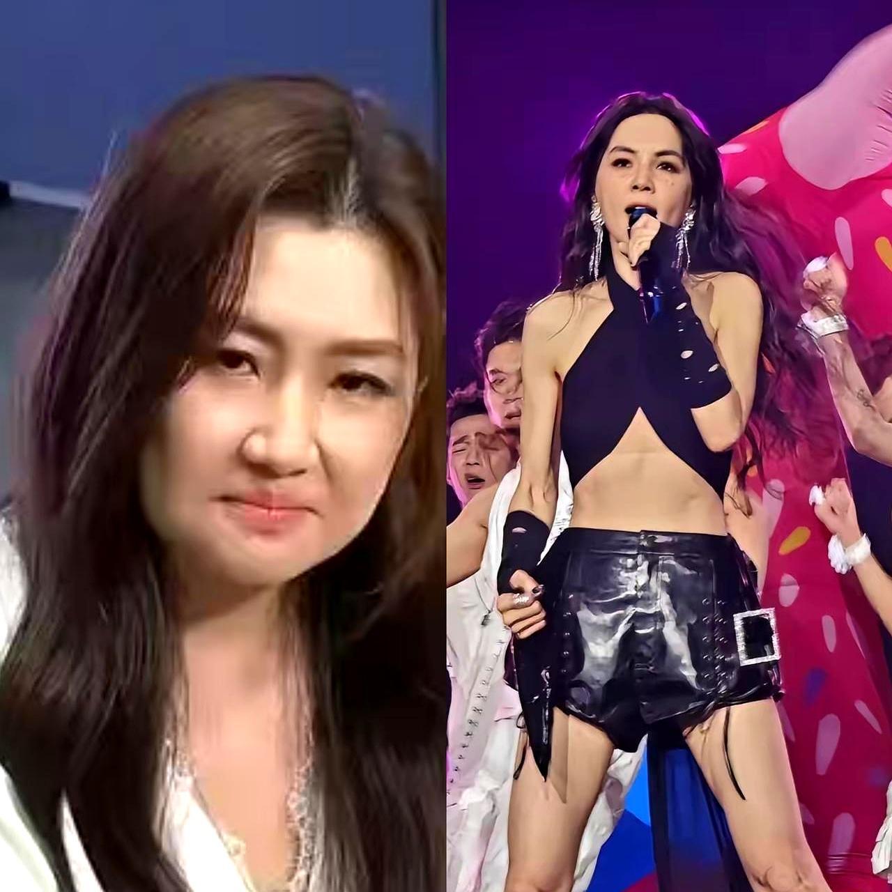 44岁Ella的西安演唱会，刚炸上了全网热搜。她穿露脐装当场演示瑜伽高阶的