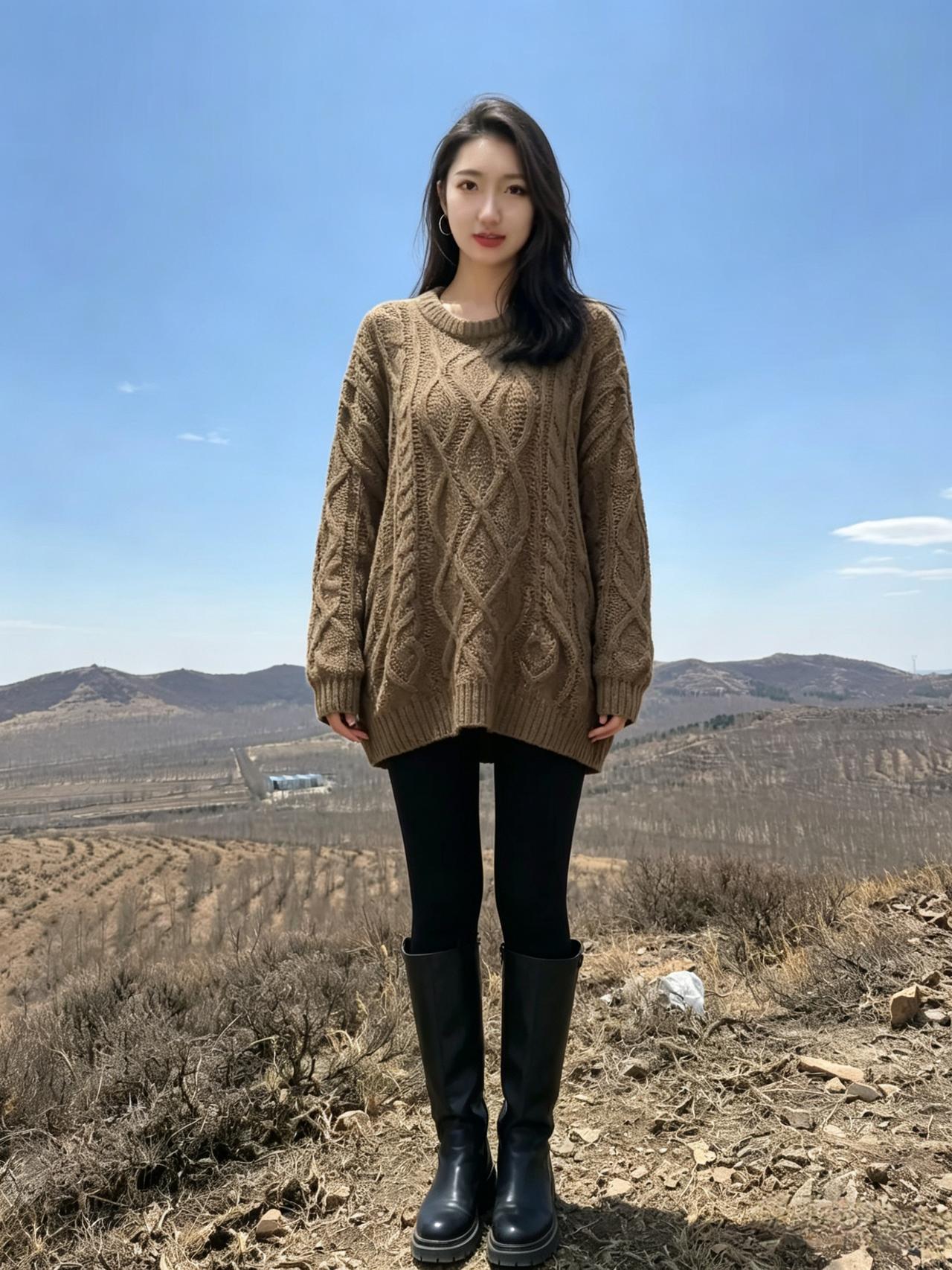 站在山巅，把整个春天望成远方层峦叠嶂，在视线里慢慢铺张毛衣的纹路，织进了风的