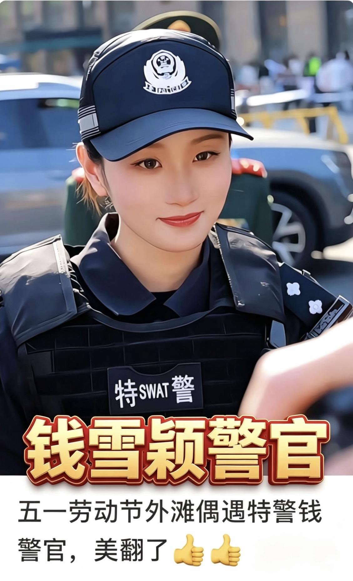 上篇上海外滩惊现＂最美特警＂！网友：这颜值，是真实存在的吗？她叫钱雪颖。