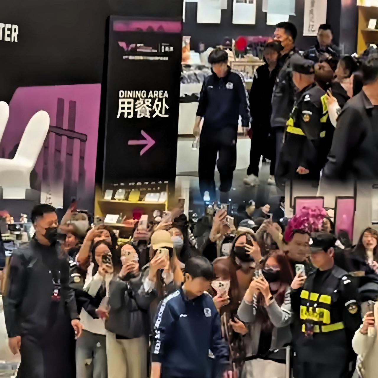 莎莎下午练完体能去吃饭，酒店安保做得很到位，球迷们虽然不少，但都在隔离带外