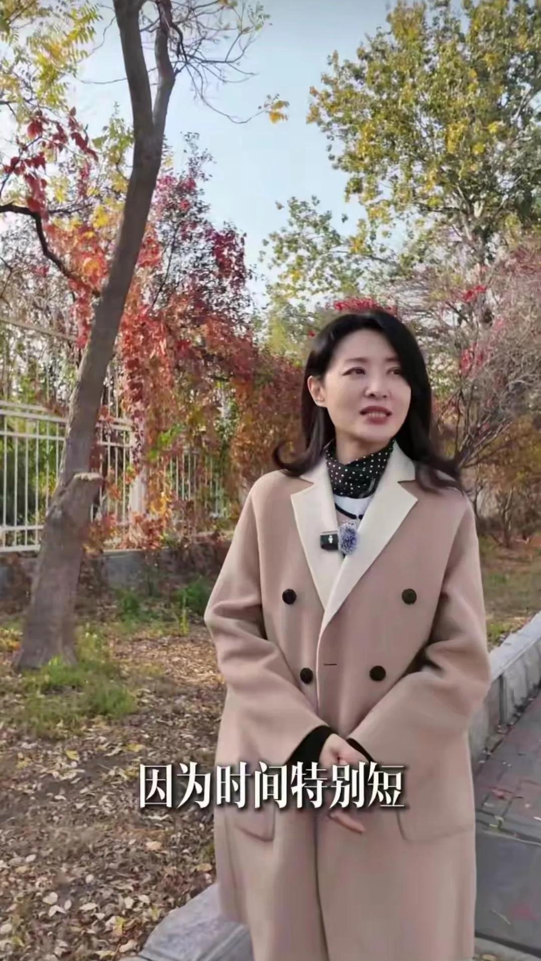 57岁周涛初冬穿搭太圈粉！卡其拼色大衣优雅松弛，吃煎饼果子的样子好接地气谁