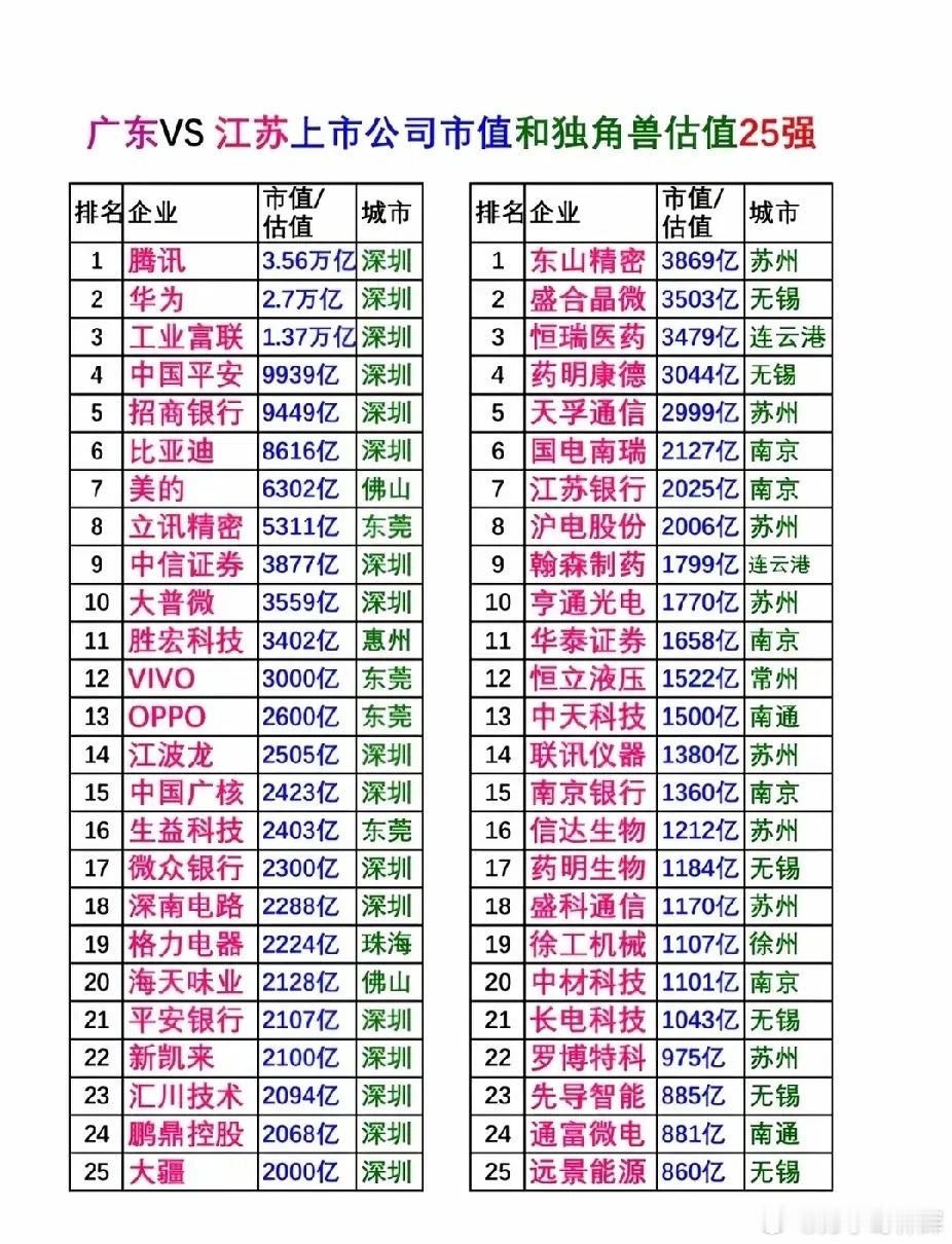 广东前面两家公司，就超过了江苏一众公司。这么看，广州这个大哥，是不是有点尴尬。真