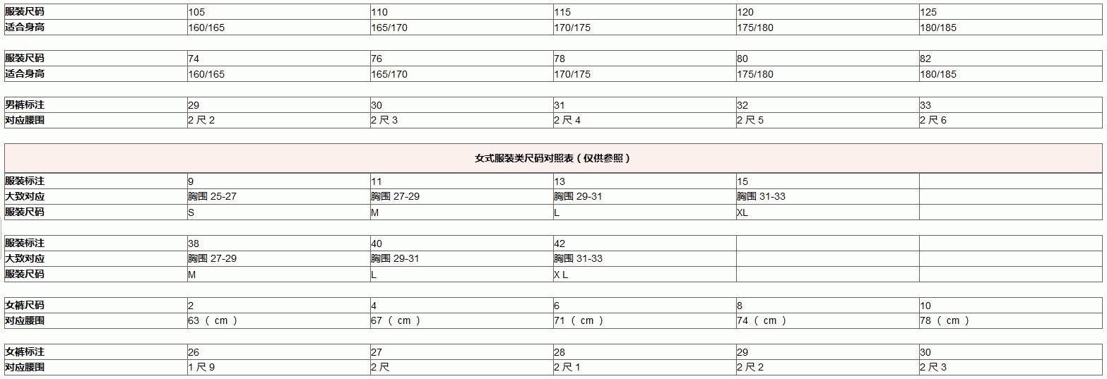 半身裙的尺码对照表_超完整的各种服装尺寸对照表, 总