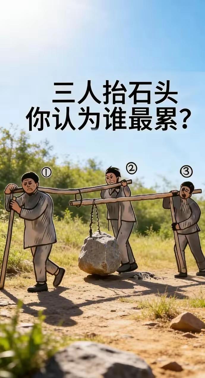 三人抬石头，你认为谁最累？
