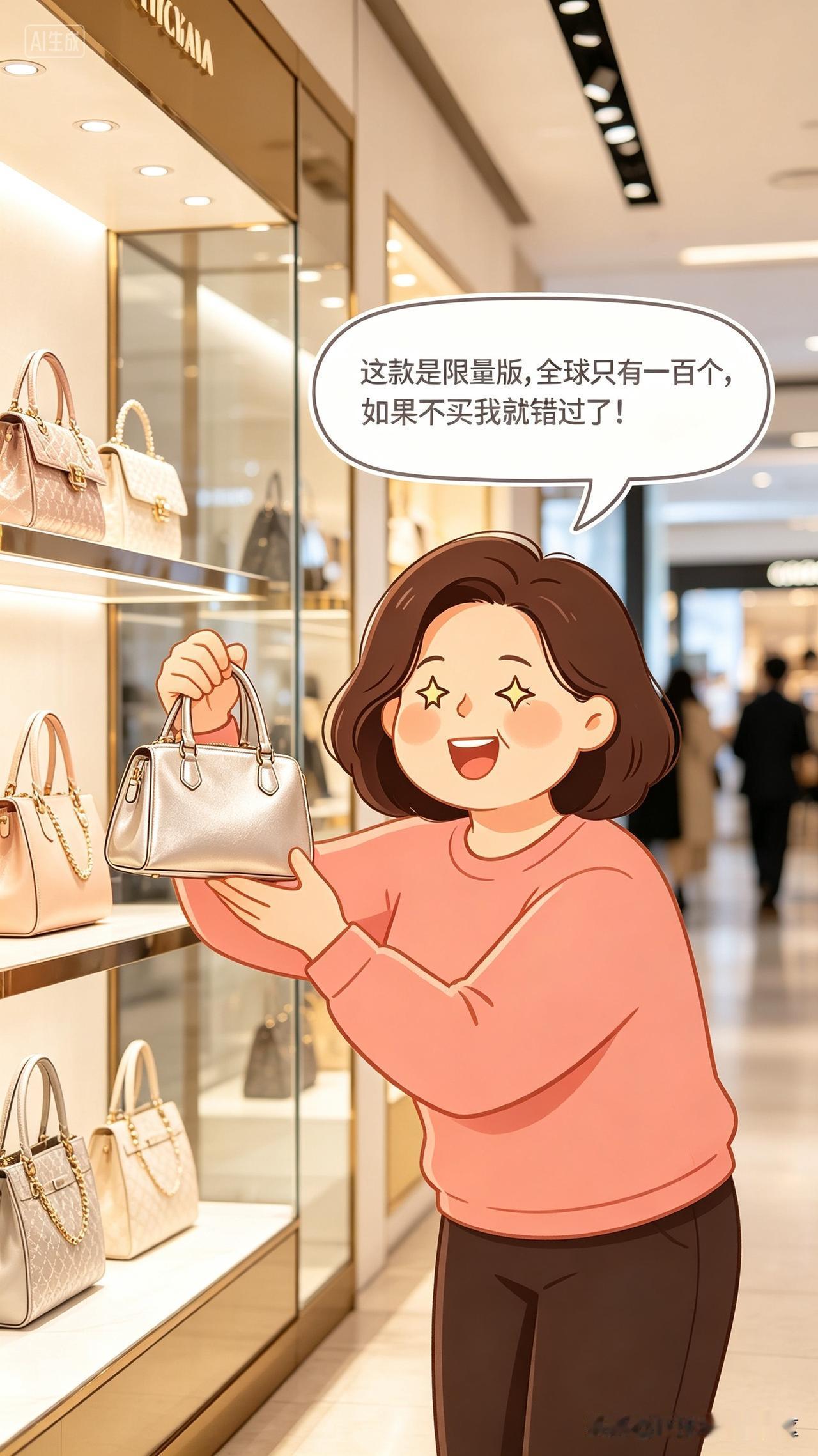 每日幽默：买包妈妈拿着一款新出的包包，两眼放光地对爸爸说：“这款是限量版，全球