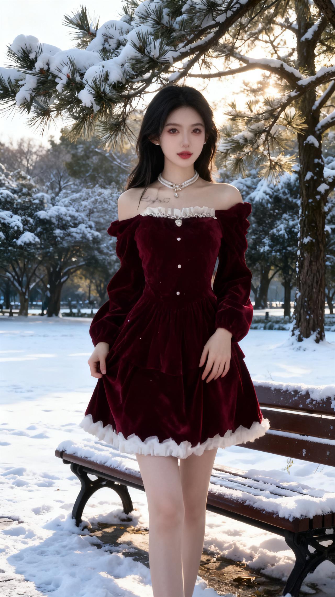 每日分享连衣裙新年穿搭甜美穿搭小红裙