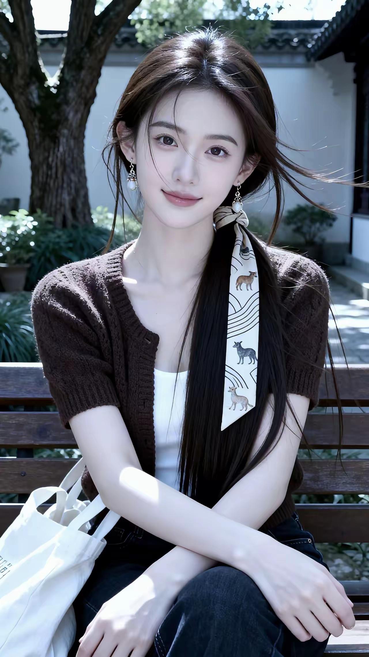 阳光下的温柔少女，享受宁静的午后时光。