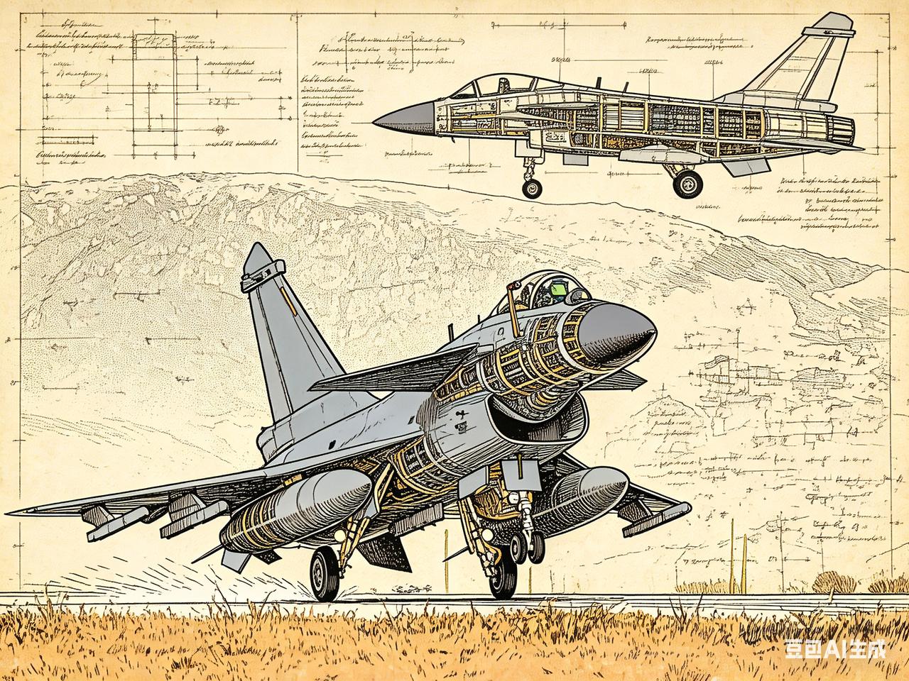 航空绘画·这个角度望去，歼十有点邪恶的感觉战机手绘[呲牙笑]飞行员插画