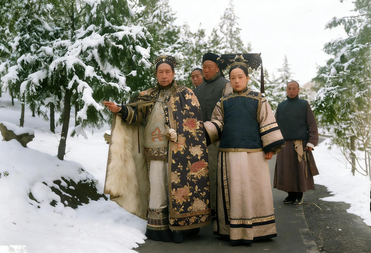 1903年，慈禧太后一行人在万寿山赏雪。
