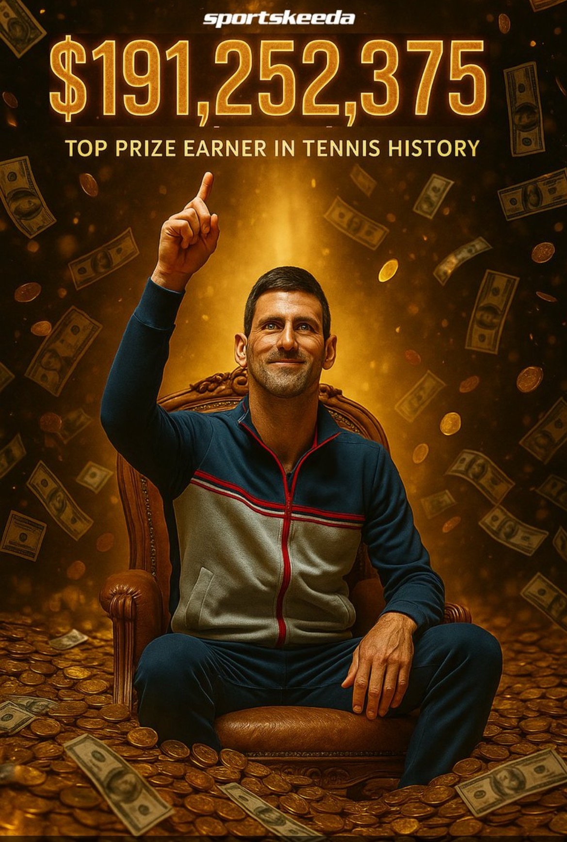 男子网坛奖金榜前三位：🥇诺瓦克·德约科维奇—191,252,375美元?
