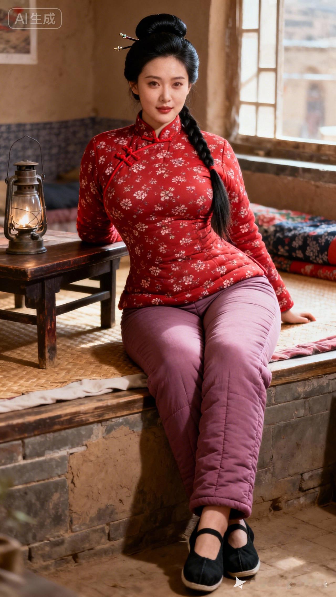 复古中国风，红衣美人坐窗边，韵味十足！🌸🏡