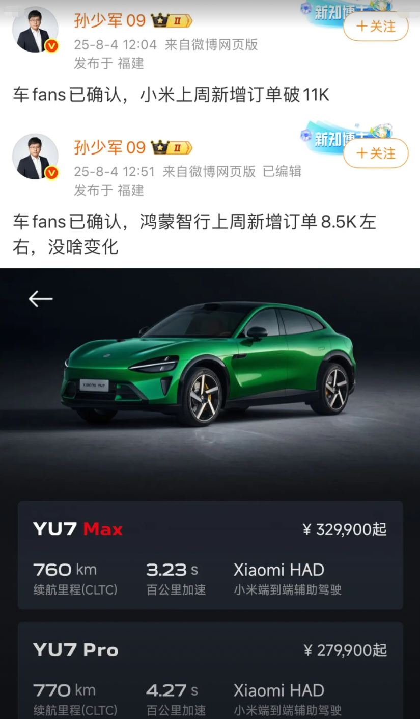 小米这成绩该怎么说呢~只能说小米汽车的真的火，特别是YU7现在都要等57-60