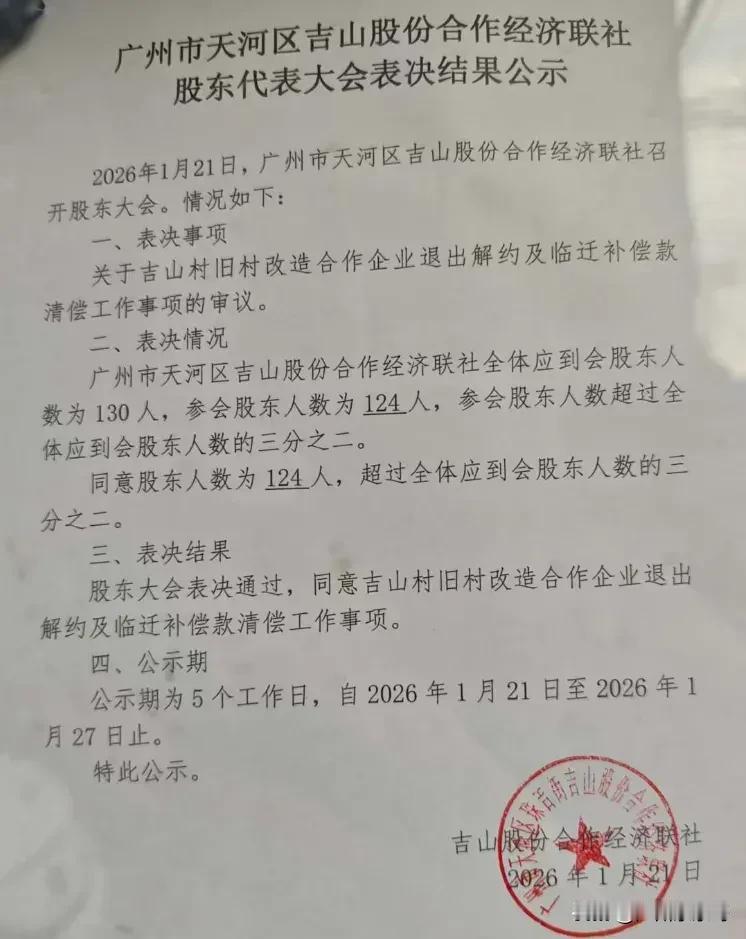 富力、合景退出！天河吉山村旧改终于迎来新的希望。经过村民大会表决，正式通过了—