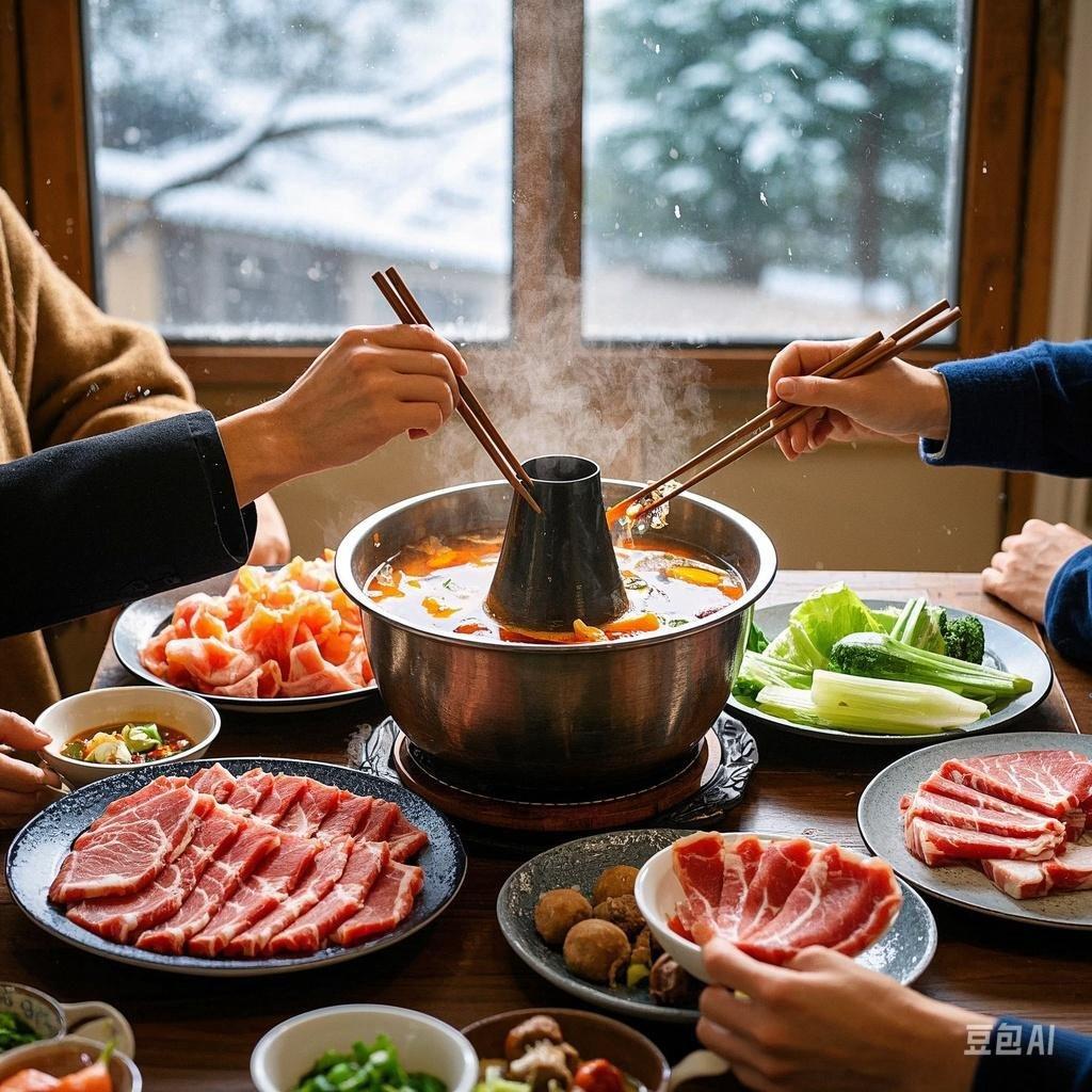 味觉打卡：把温暖吃进肚子里：窗外寒风飕飕，屋内火锅咕嘟冒泡～亲友围坐抢着涮肉