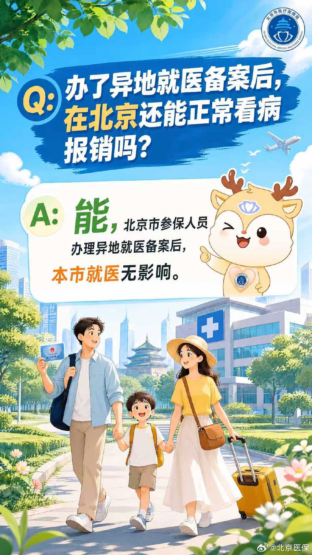 #北京医保资讯#【办了异地就医备案后，在北京还能正常看病报销吗？】答：能，本市定点医疗机构不变，北京