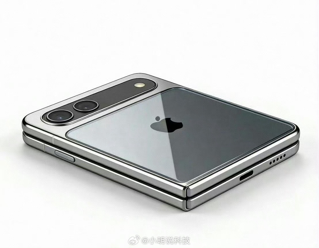 iPhoneFold最新渲染图，跟之前曝的样子差不多，就是这种矮胖款的宽折叠形态