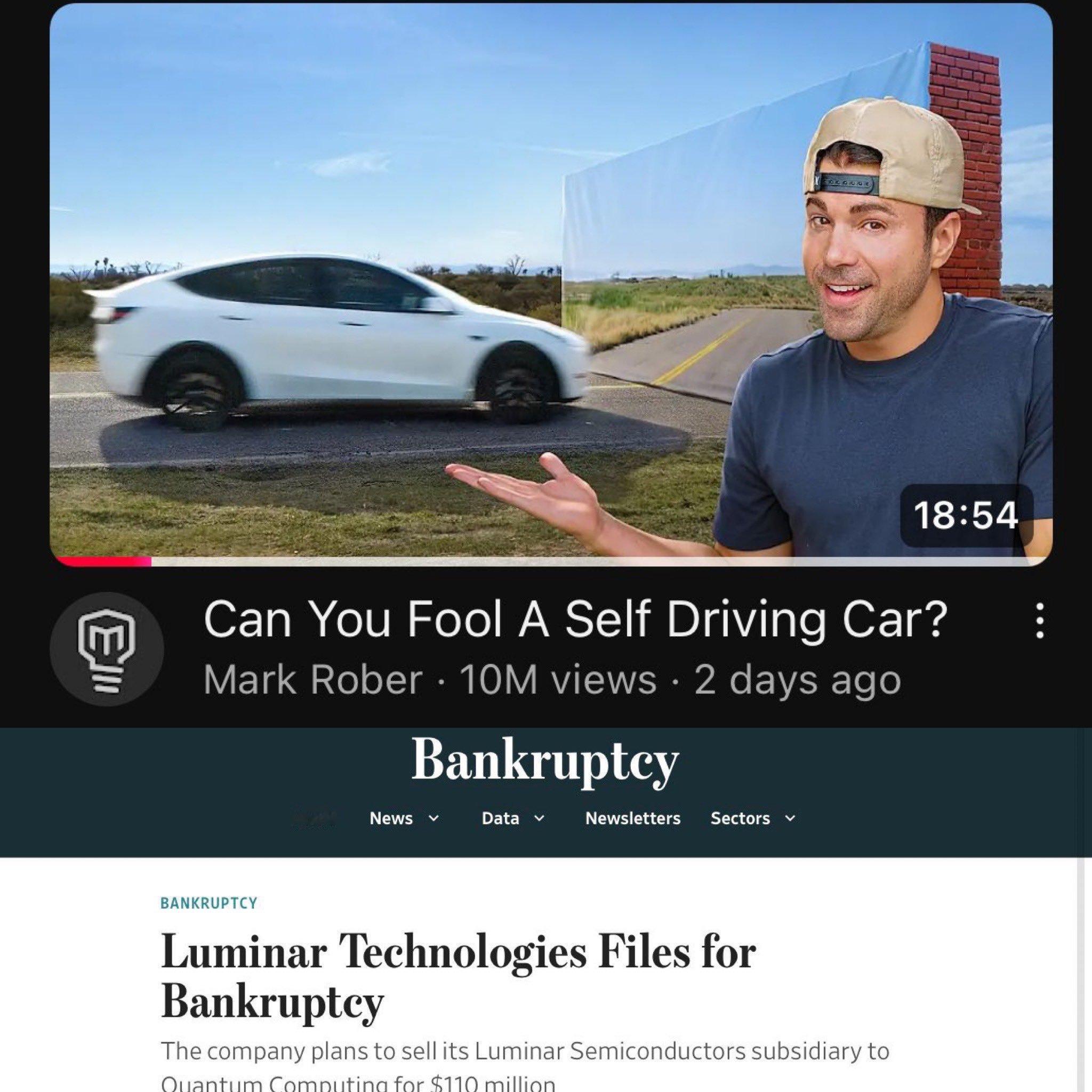 曾经找网红博主黑特斯拉视觉方案的雷达公司Luminar，申请破产了。说过无数遍，