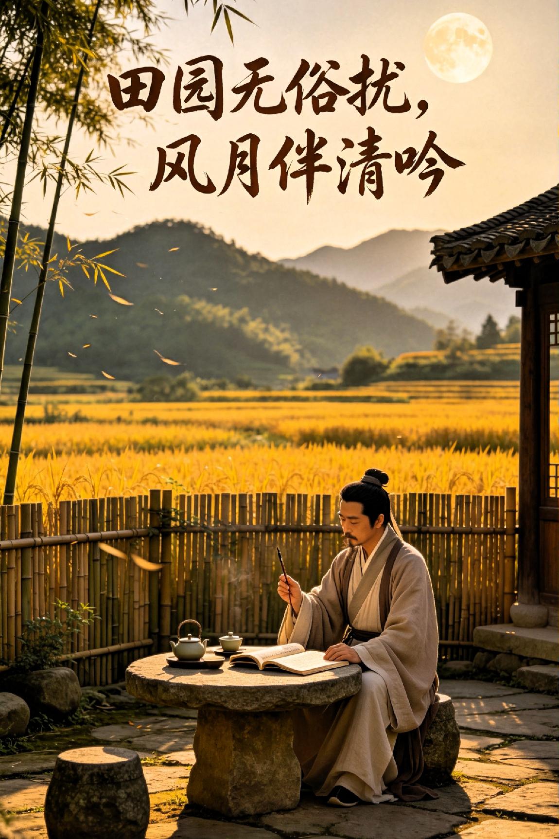 田园无俗扰，风月伴清吟！七言诗.田园闲咏山野清幽远世尘，烟村错落绕