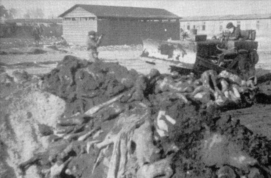 二战期间，几名全身赤裸的犹太女战俘，正在露天淋雨，在这里没有遮挡，没有尊严，只有