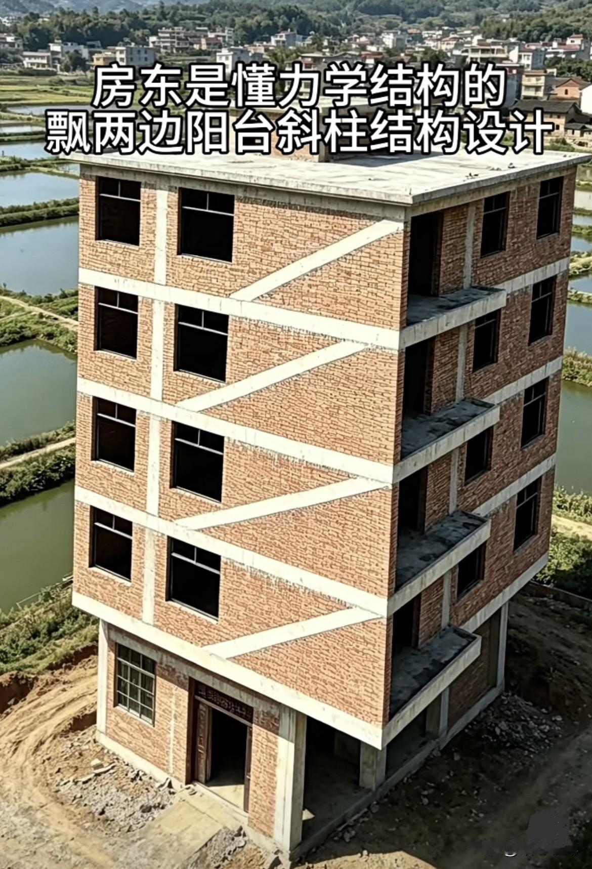 房东是懂力学结构的，飘两边阳台懂得设计斜柱加固房子的整体结构‼️