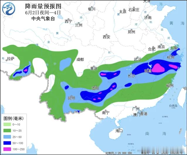 气象观察团预计6月2日夜间至4日，南方地区将有较强降雨过程，其中西南地区东部和