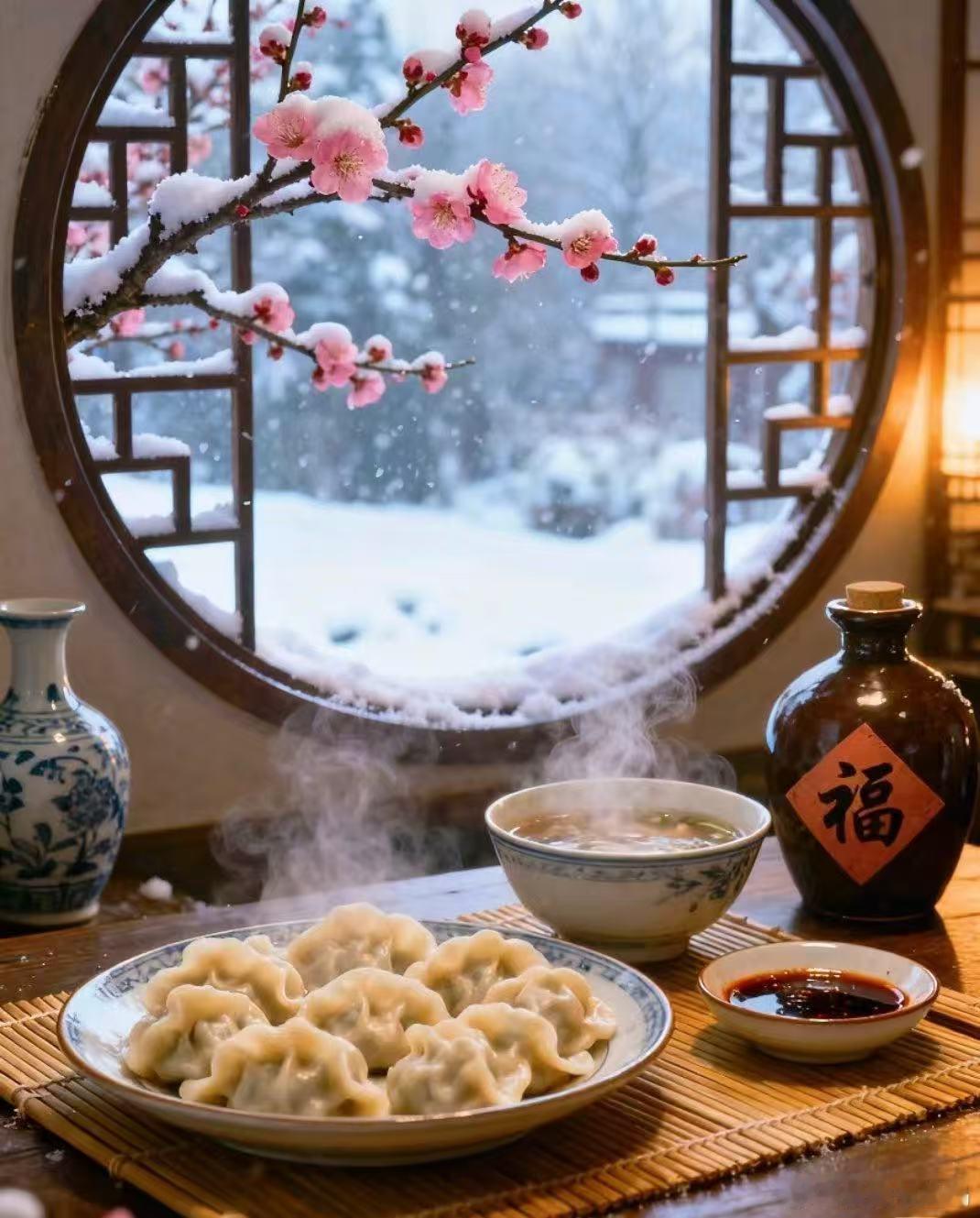 饺子一吃团圆味就有了冬天的幸福是一碗饺子给的冬至的饺子必须全家一起包，白菜猪肉