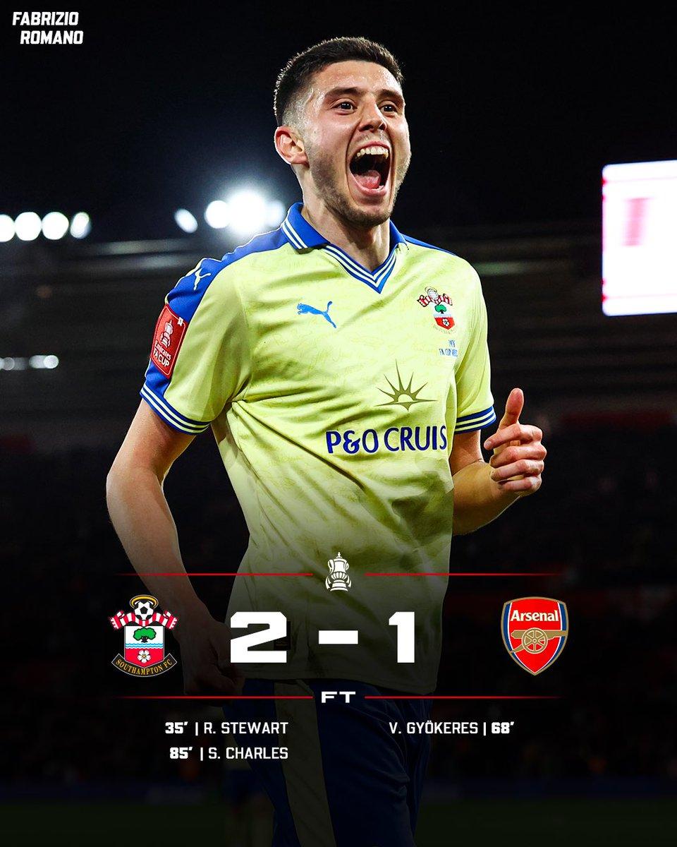 阿森纳1-2不敌南安普顿，输给了一支英冠球队，英联杯出局后，足总杯也出局了，从四