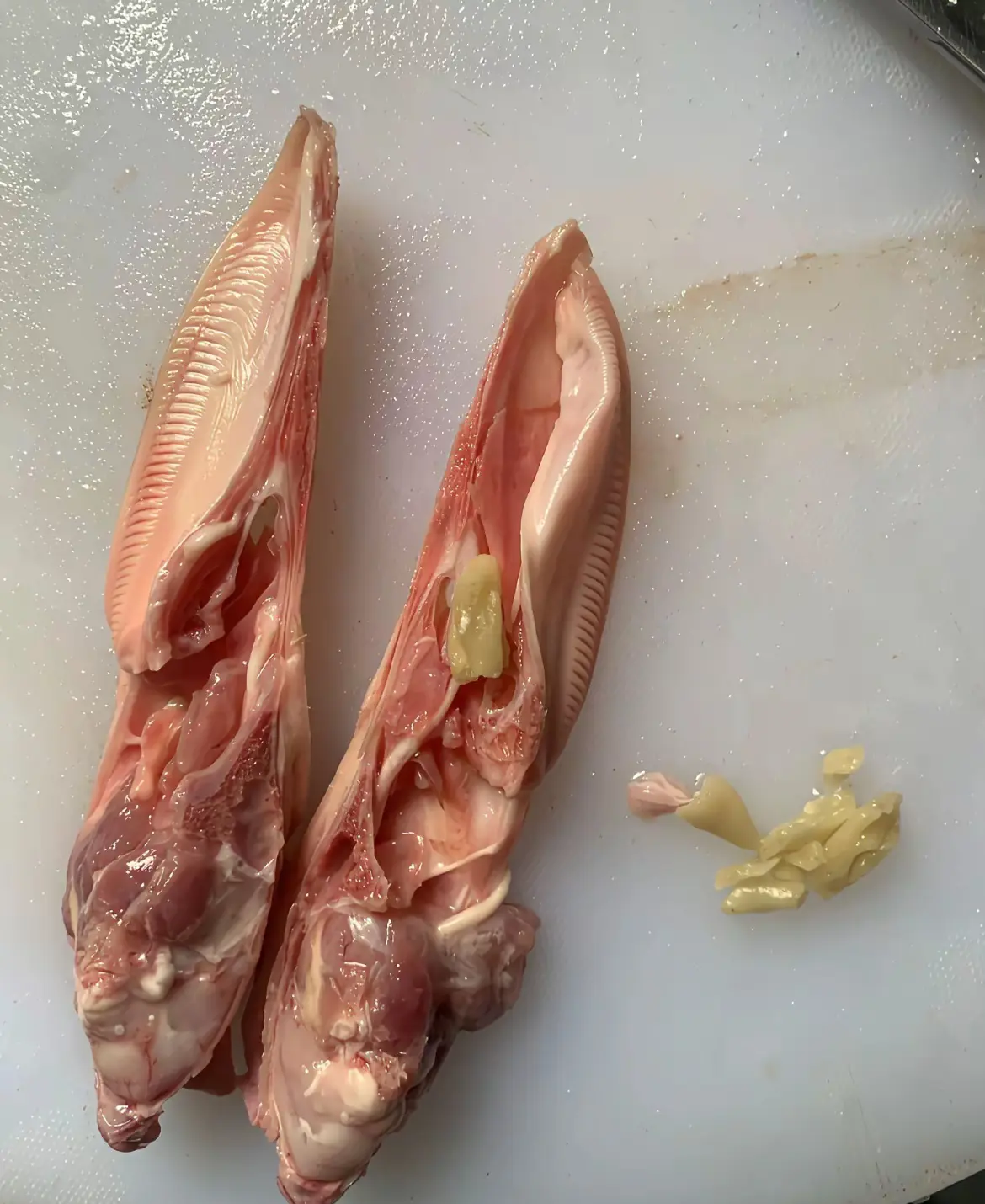 菜市场买的鸭头，切开里面发现了这个东西，能吃吗？