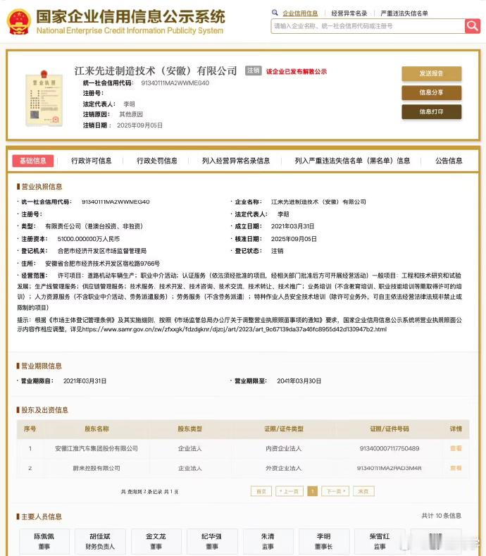 蔚来江淮汽车合资公司注销蔚来牵手江淮、理想牵手力帆、小鹏牵手海马，早期的造车新