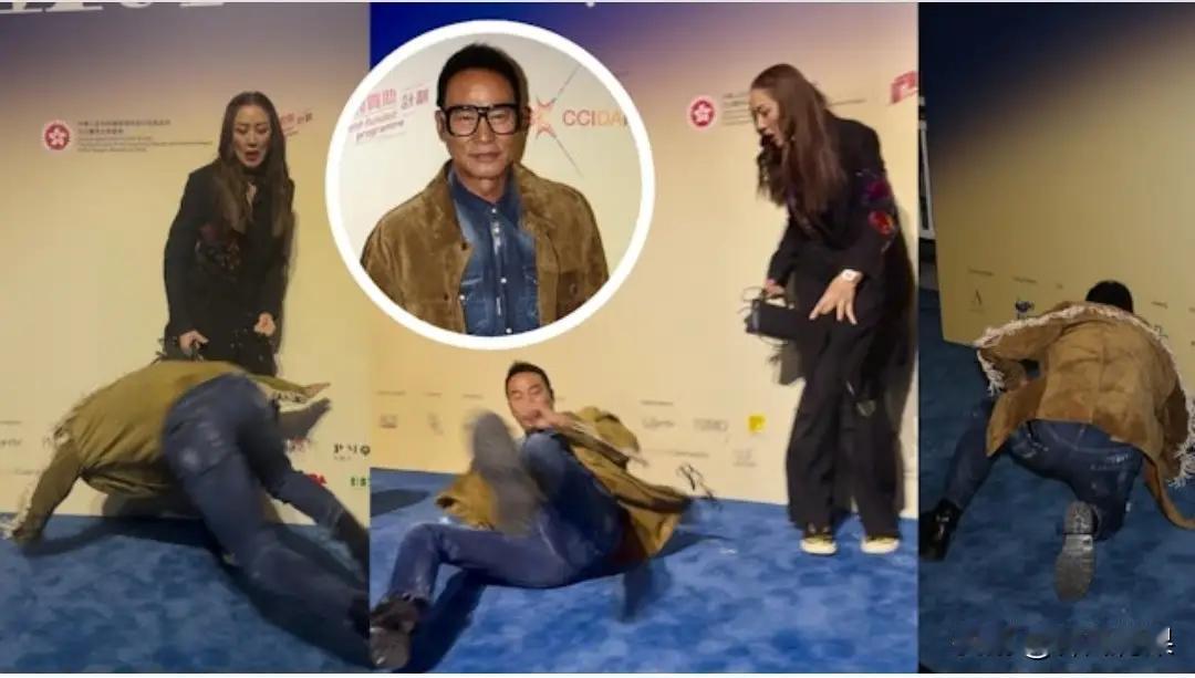 任达华跟太太出席活动时，不慎滑倒，灵活得令人惊讶，根本不像一位七十岁的老人。这一