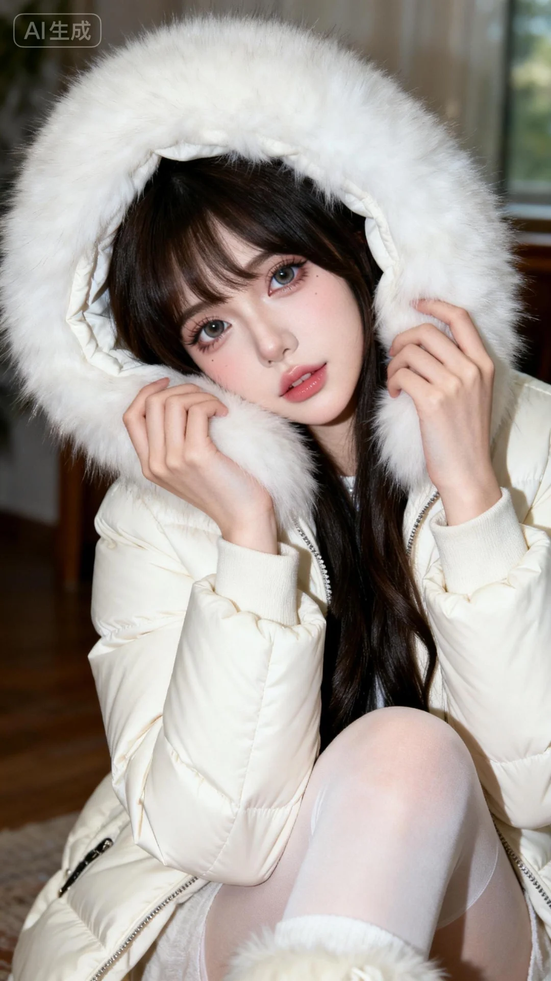 超高颜值美少女，网感头像，瓷白肌肤、奶油白肌肤，无辜大眼睛，微醺，自然松弛