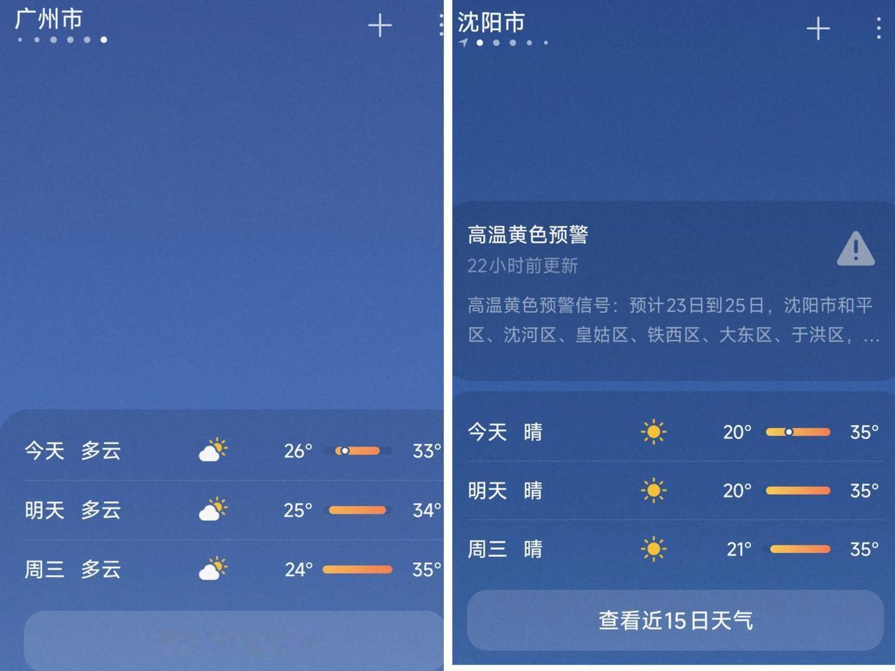 真没想到沈阳的天气竟然比广州还炎热。仔细观察今天沈阳最高气温是35度，广州才只有