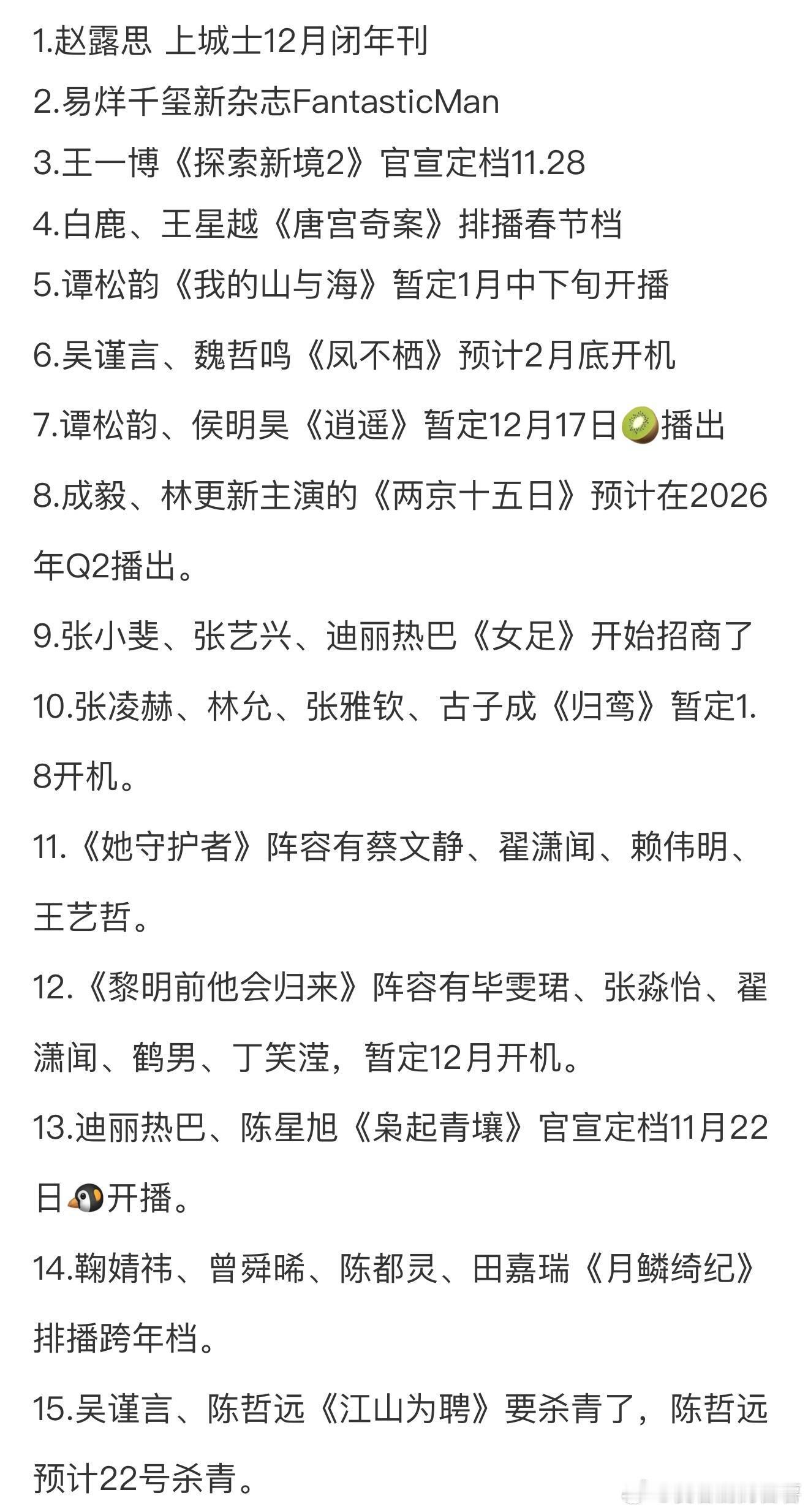 11.17圈内小🍉1.赵露思上城士12月闭年刊2.易烊千玺新杂志Fantas