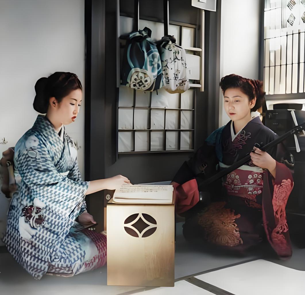 1950年前后的日本，你瞅这照片里的两名艺妓，在那会儿的日本殖民地残留影响、旧