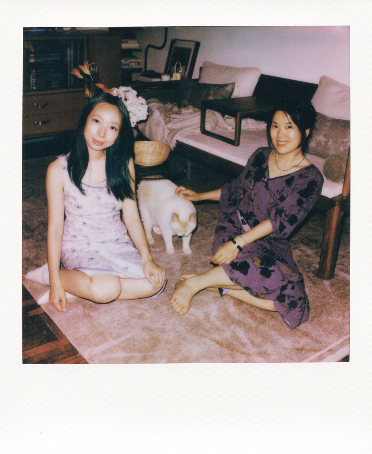 Polaroid690&I2记录两个女人给猫咪剪指甲