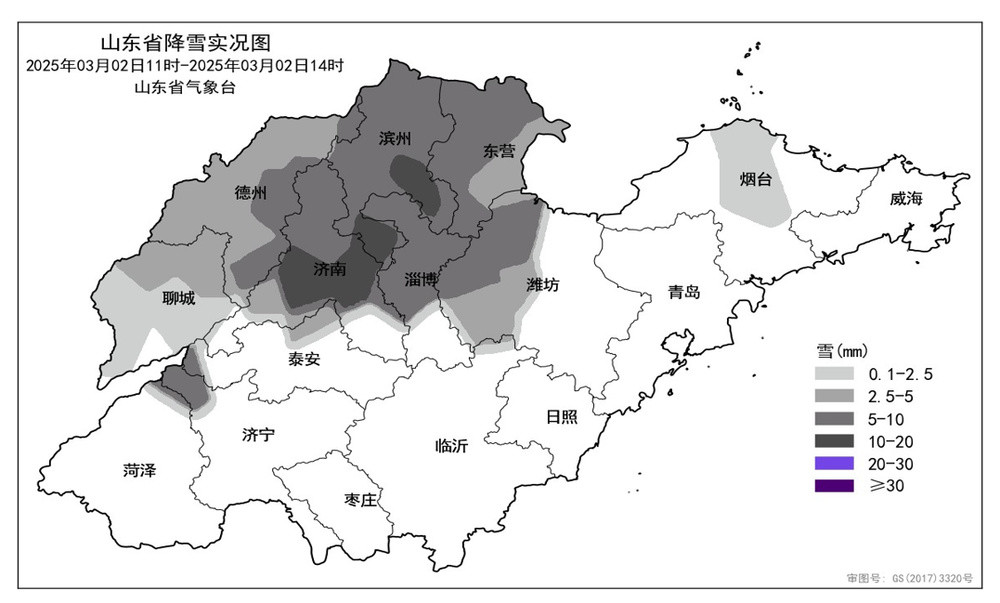 平均降雪量2.5毫米! 山东全省共有10市出现降雪