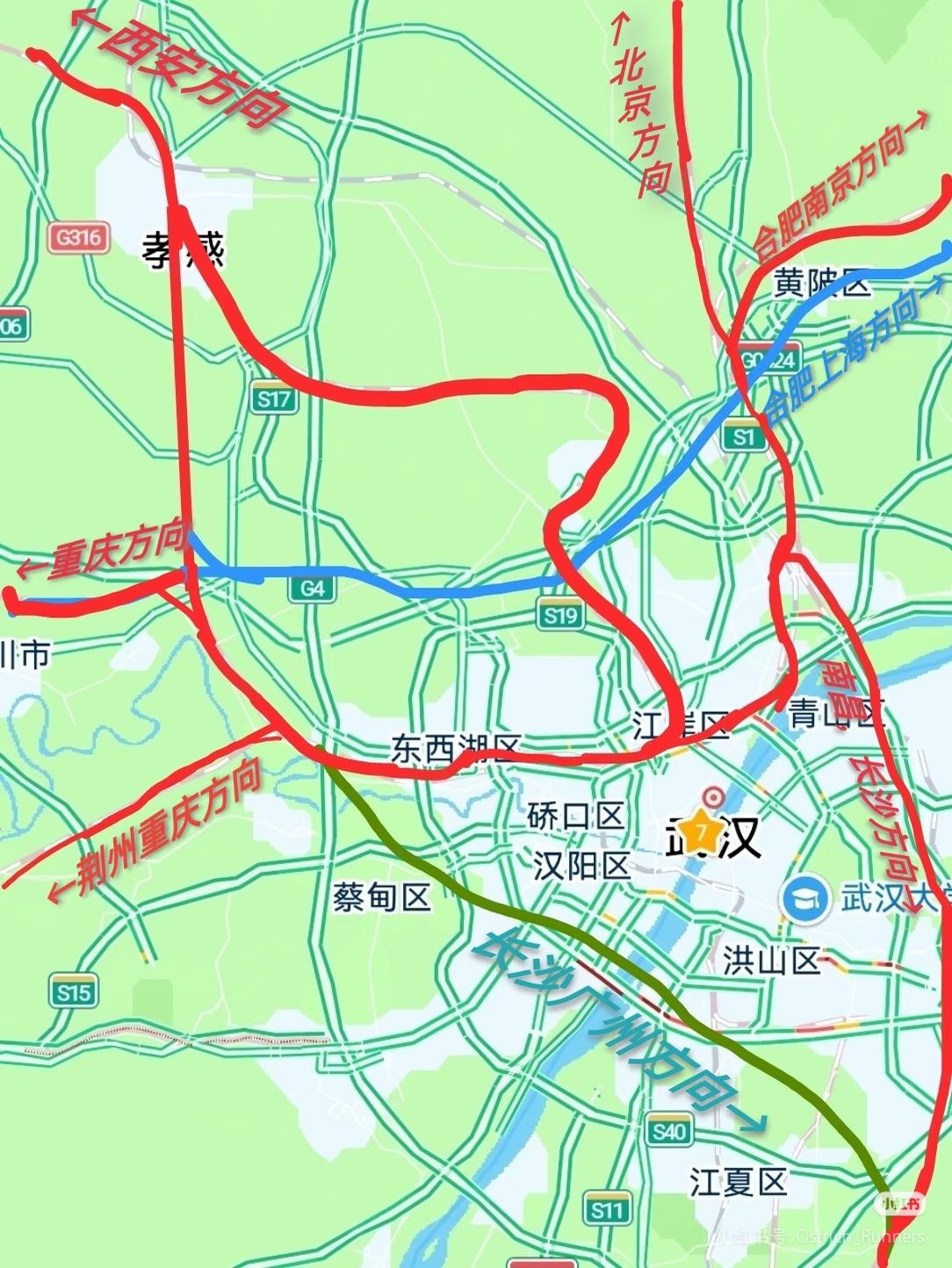 汉孝城际就是为了连通武汉天河机场绕了个奇怪的弯，结果就导致东西方向跨线车进汉口站