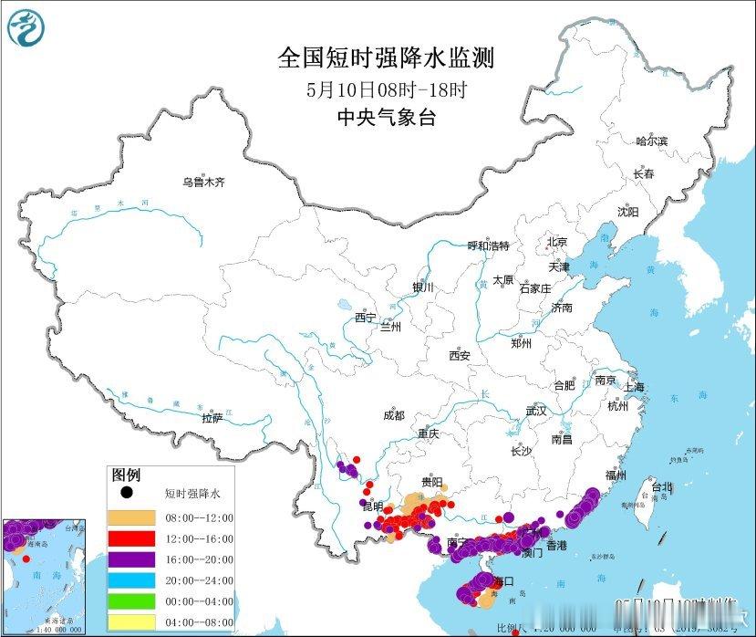 【强对流】今天下午到傍晚，在云南广西广东海南等地，对流激烈，广东普宁连续2小时出