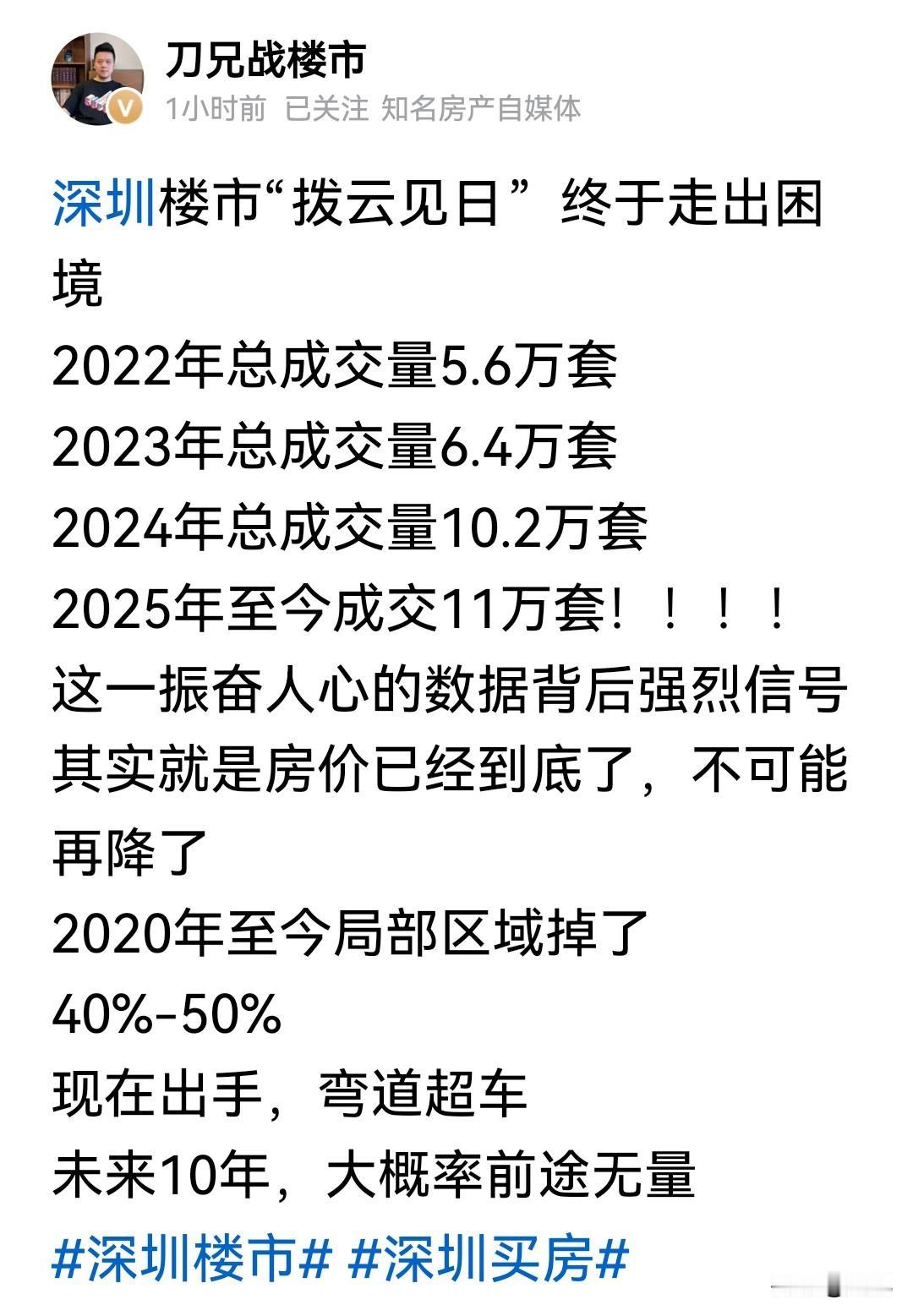深圳楼市已经在悄无声息的反弹！截止目前，2025年的成交量已经超越去年全年，成