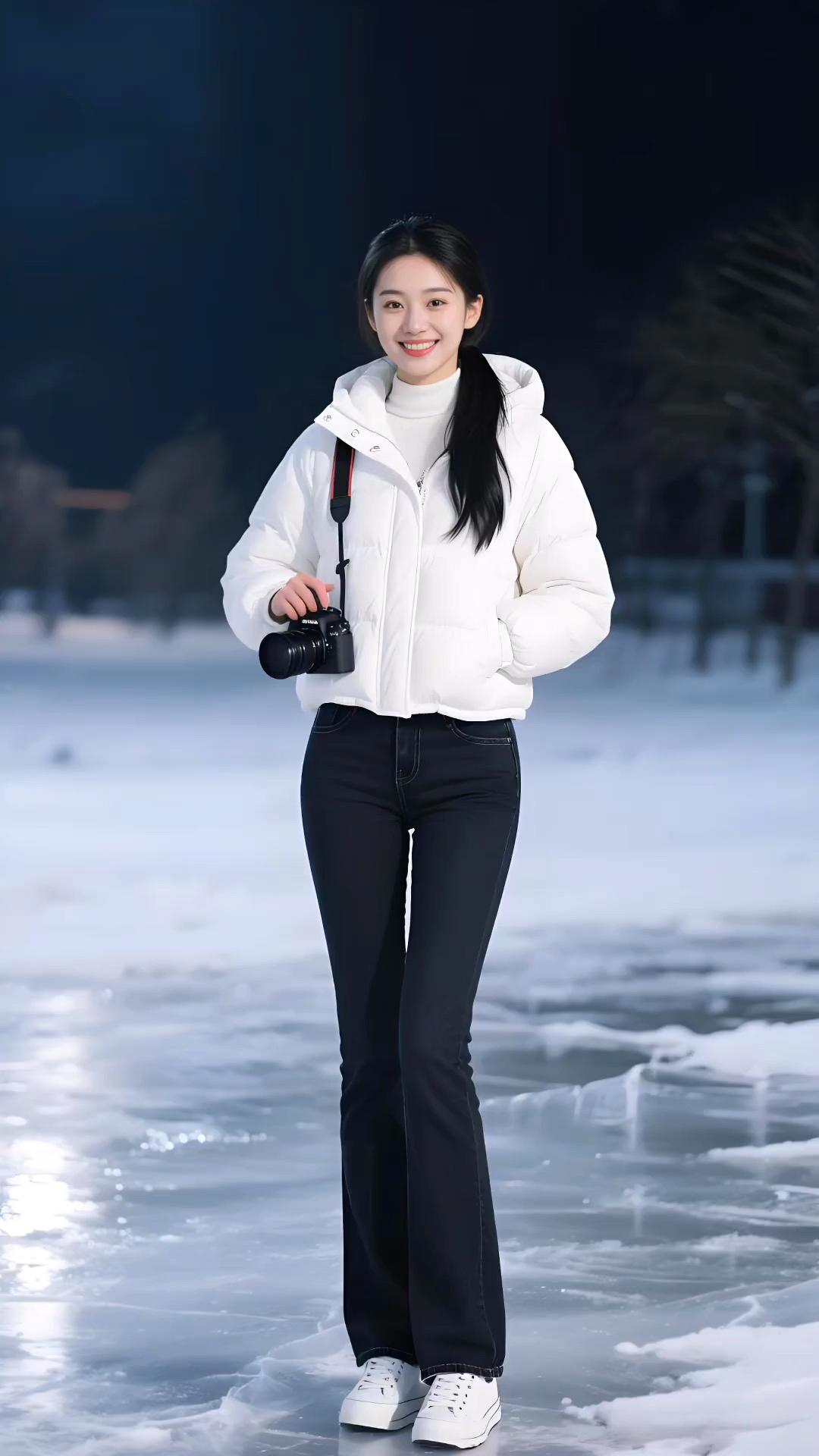 雪中留影，笑语盈盈。