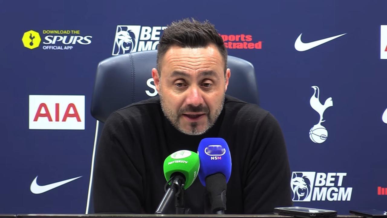 【我们能连赢五场】在主场2-2被布莱顿绝平后，热刺主帅德泽尔比展望剩余五场联赛?